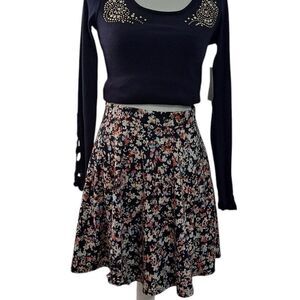 American Rag Women's Skater Skirt Floral Black Multi Color Sz Extra Large